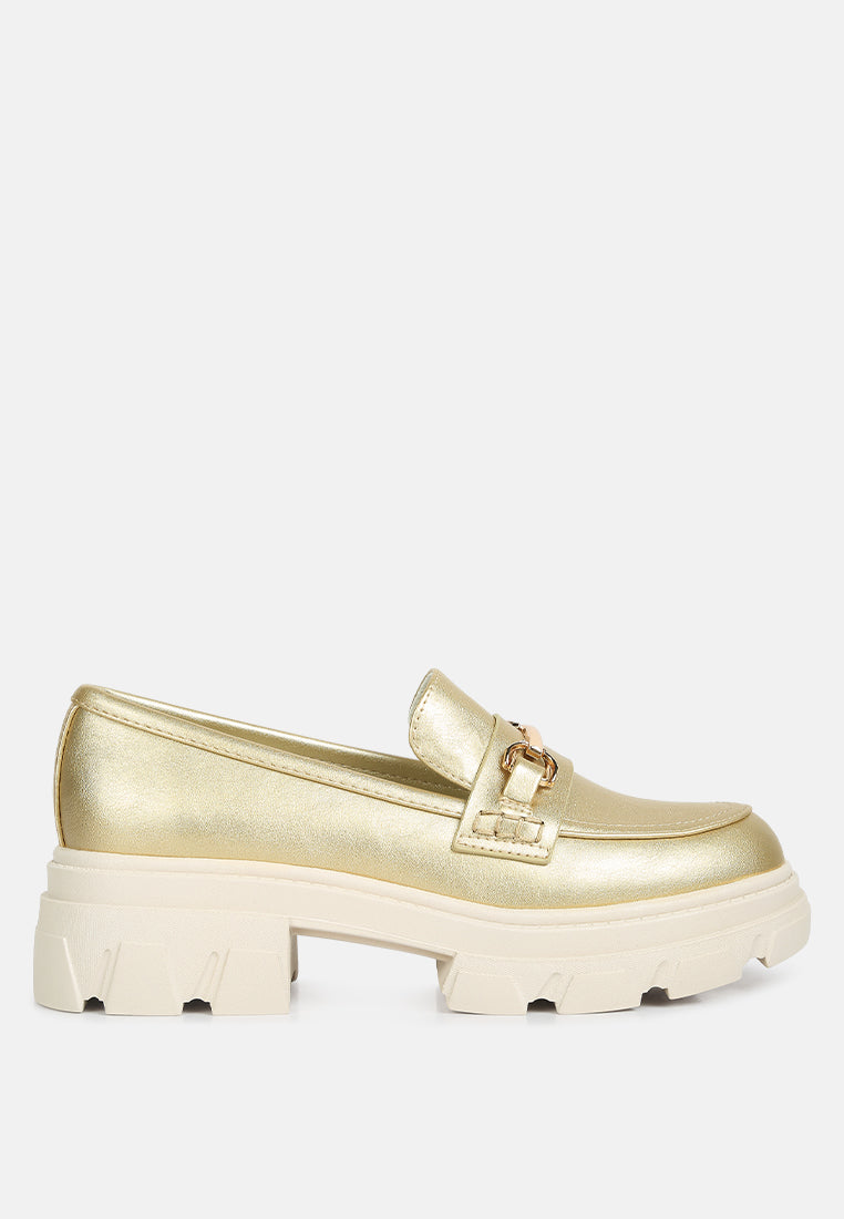 Gold cheap platform loafers