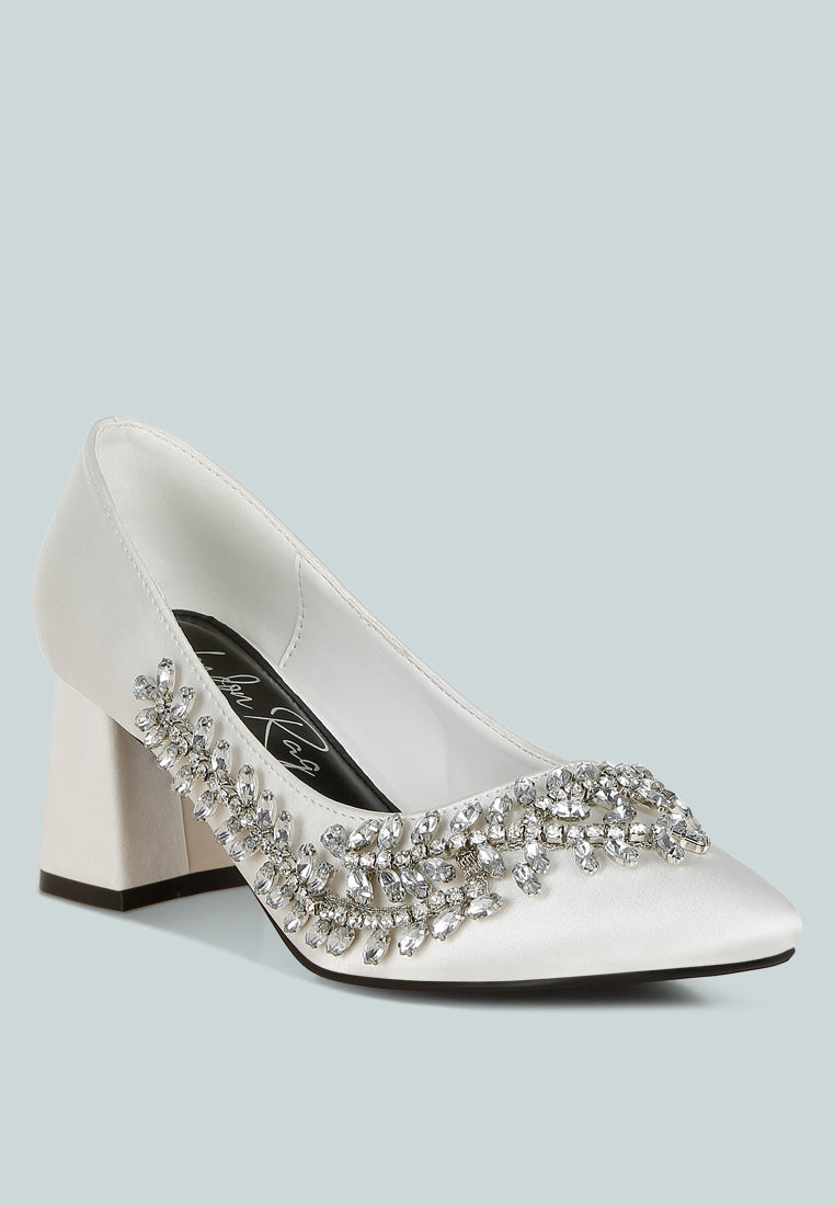 abatina satin diamante embellished pumps#color_white