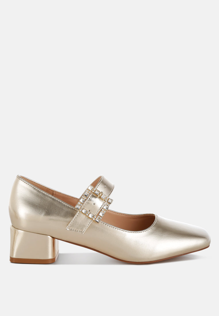 abeba diamante brooch metallic mary jane pumps#color_gold