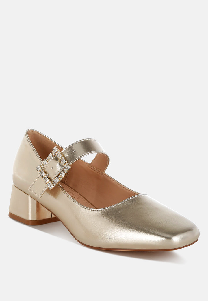 abeba diamante brooch metallic mary jane pumps#color_gold