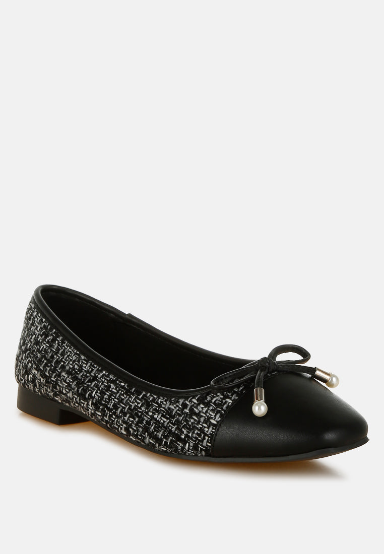 acino boucle pearl bow ballerinas#color_black