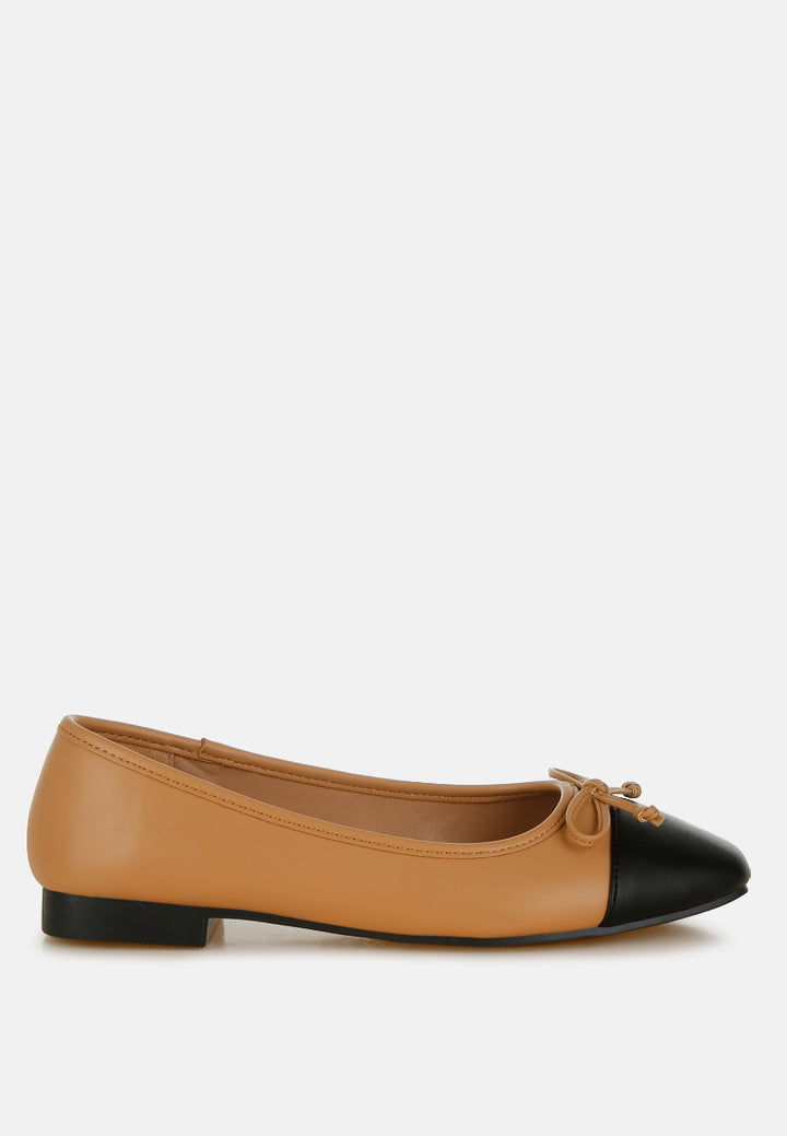 acino faux leather bow detail ballerinas#color_camel