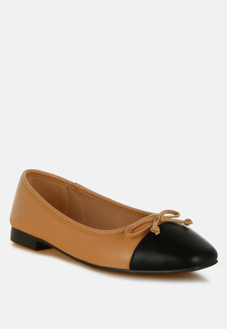 acino faux leather bow detail ballerinas#color_camel