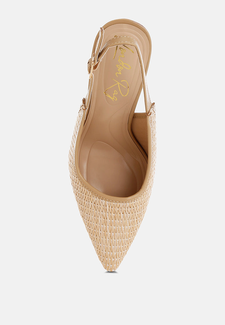 alzbeta raffia pointy toe slingback pumps#color_beige