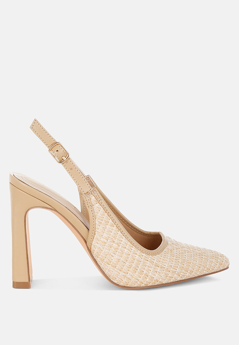 alzbeta raffia pointy toe slingback pumps#color_beige