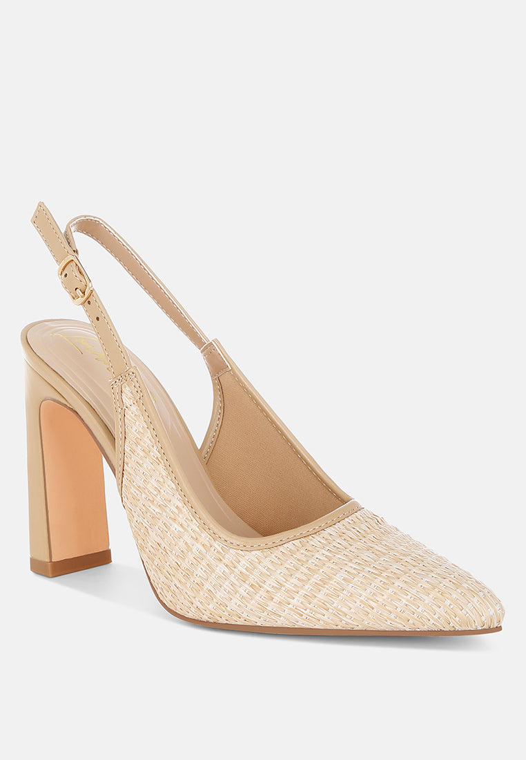 alzbeta raffia pointy toe slingback pumps#color_beige