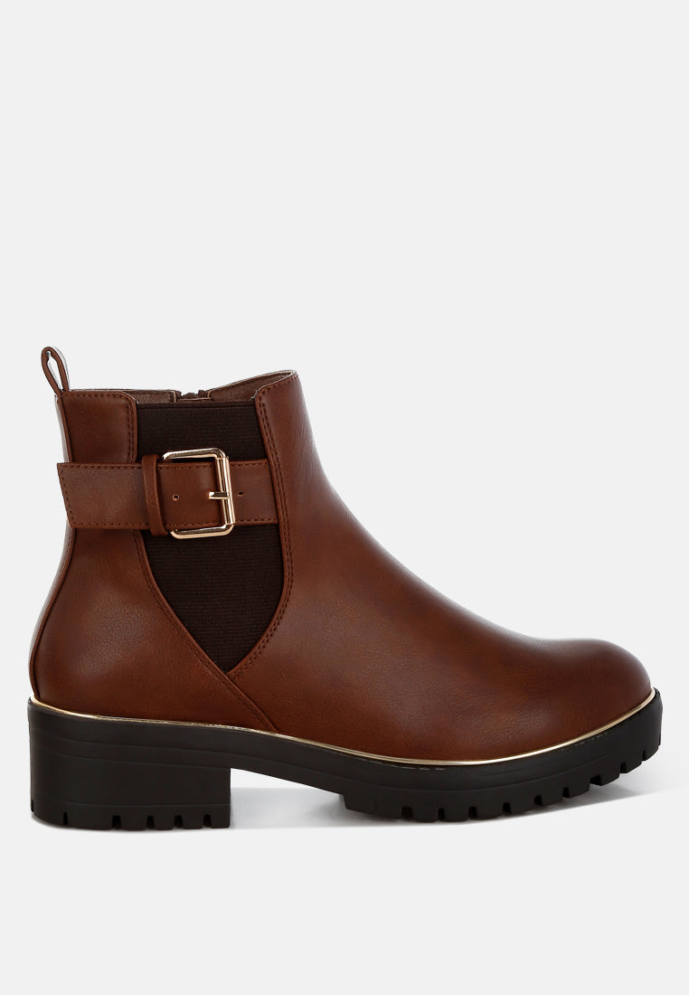 antorin chunky buckle detail ankle boots#color_tan