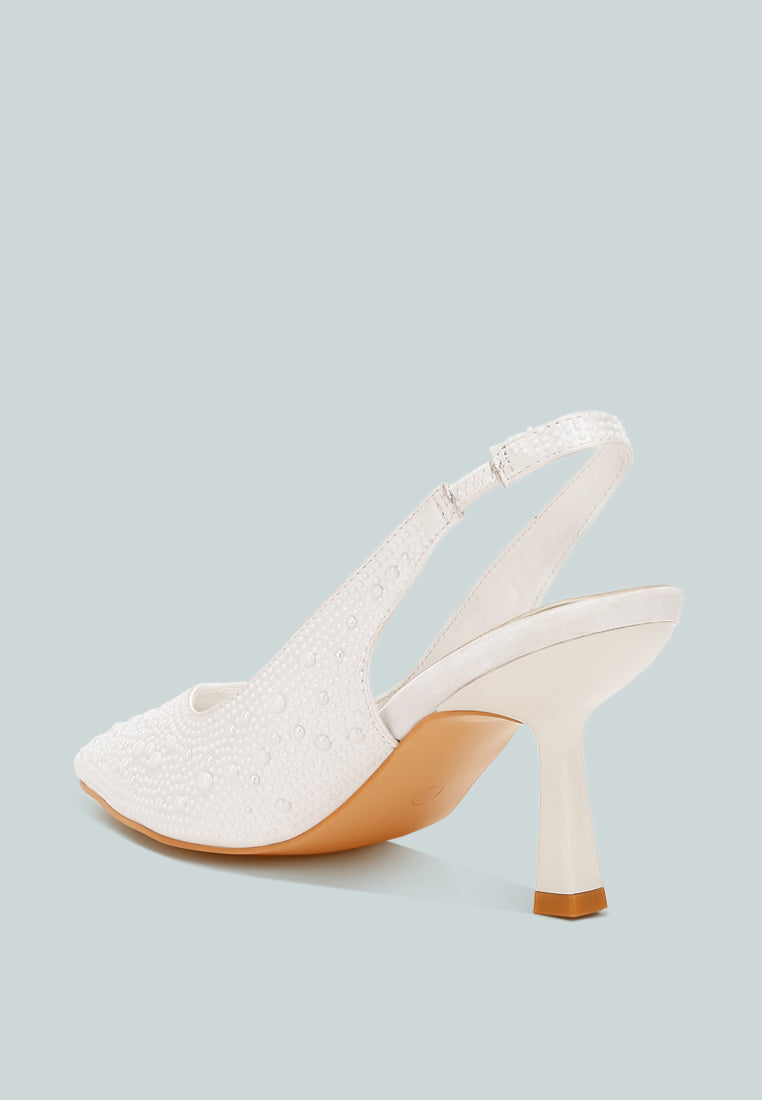 ararki luxurious satin pearl slingback sandals#color_white