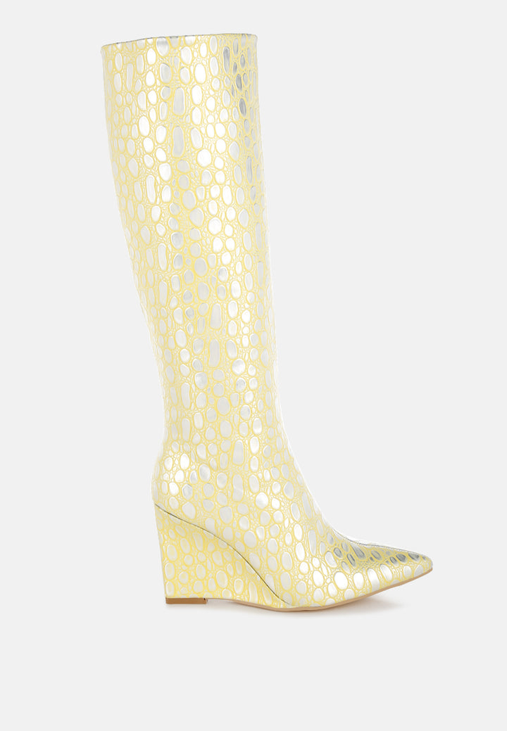 bar zone tear shaped faux leather boots#color_lime-yellow