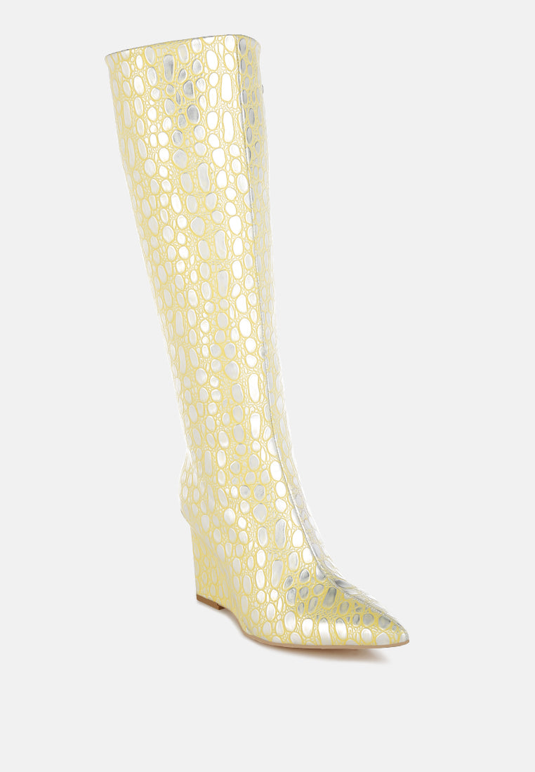 bar zone tear shaped faux leather boots#color_lime-yellow