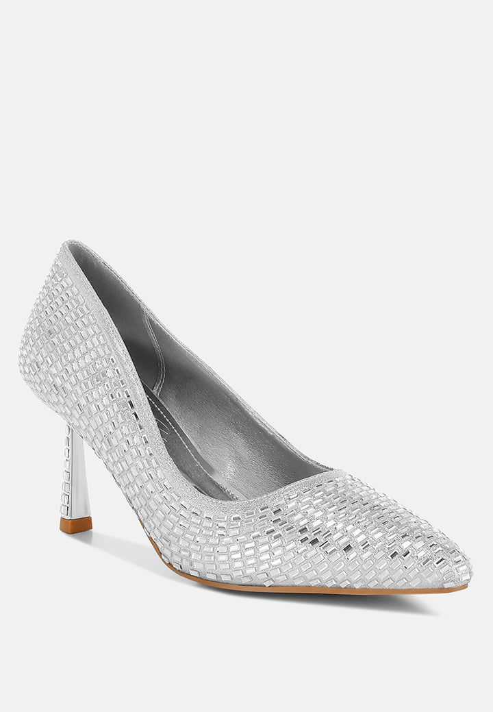 benjamins rhinestones embellished pumps#color_silver