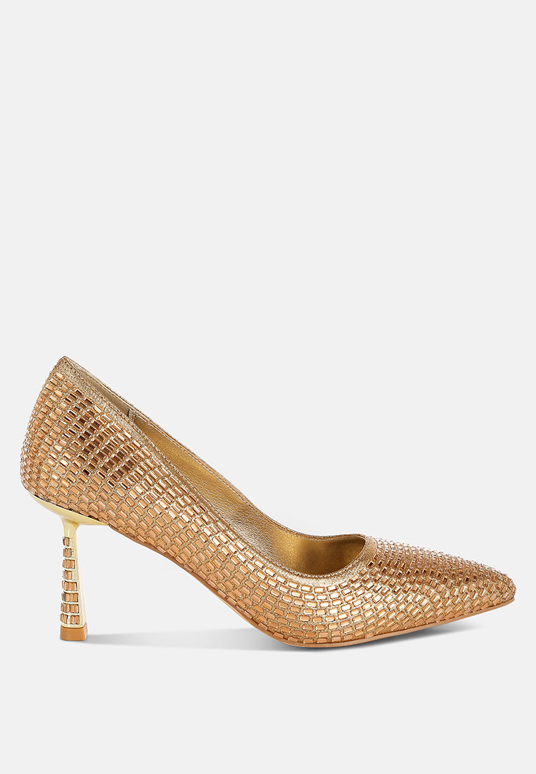 benjamins rhinestones embellished pumps#color_gold