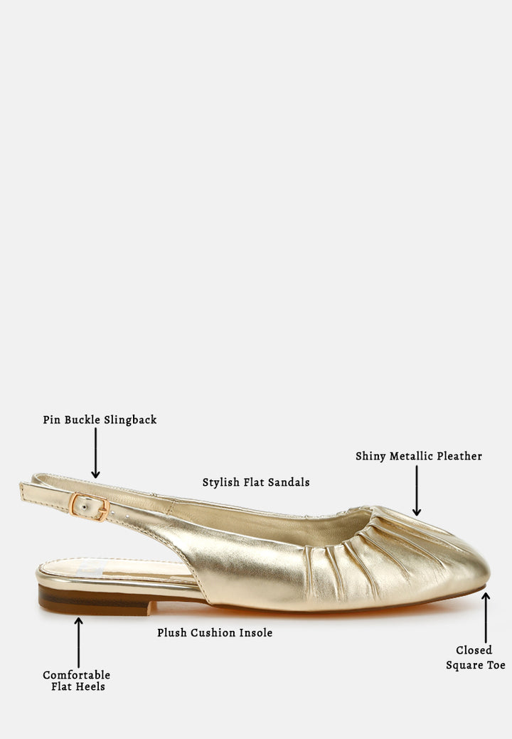 berni metallic square toe flat slingbacks#color_gold