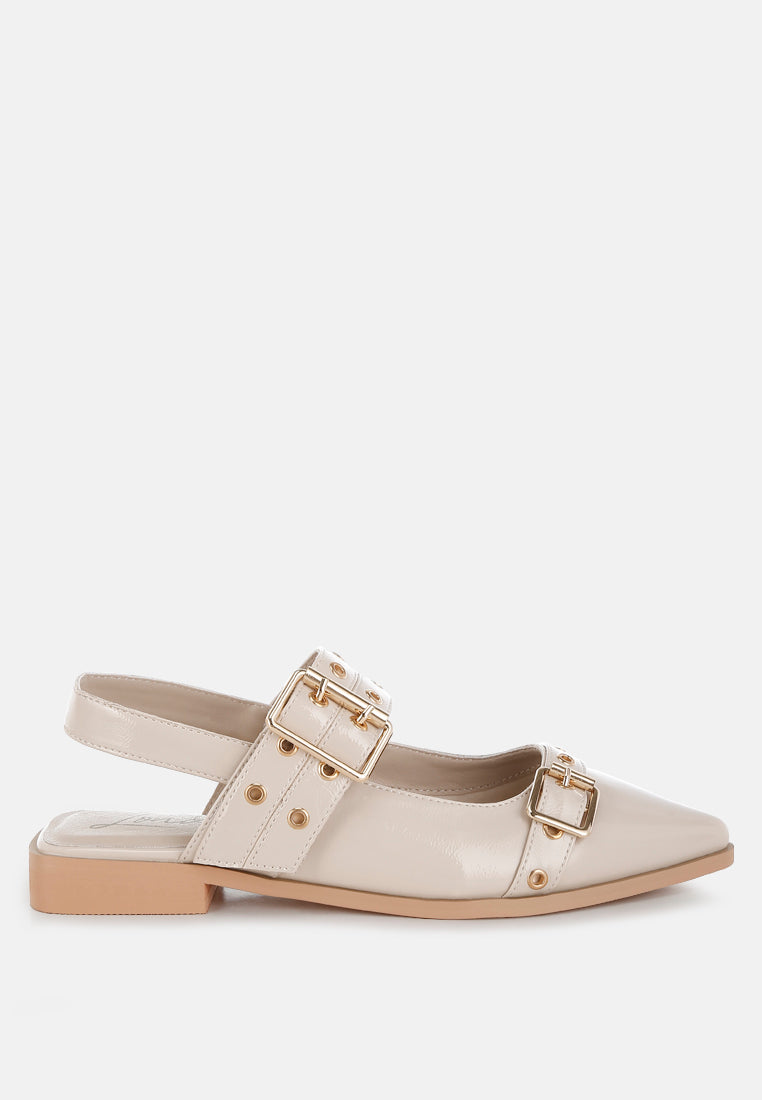 betula eyelets & buckle detail flats#color_beige