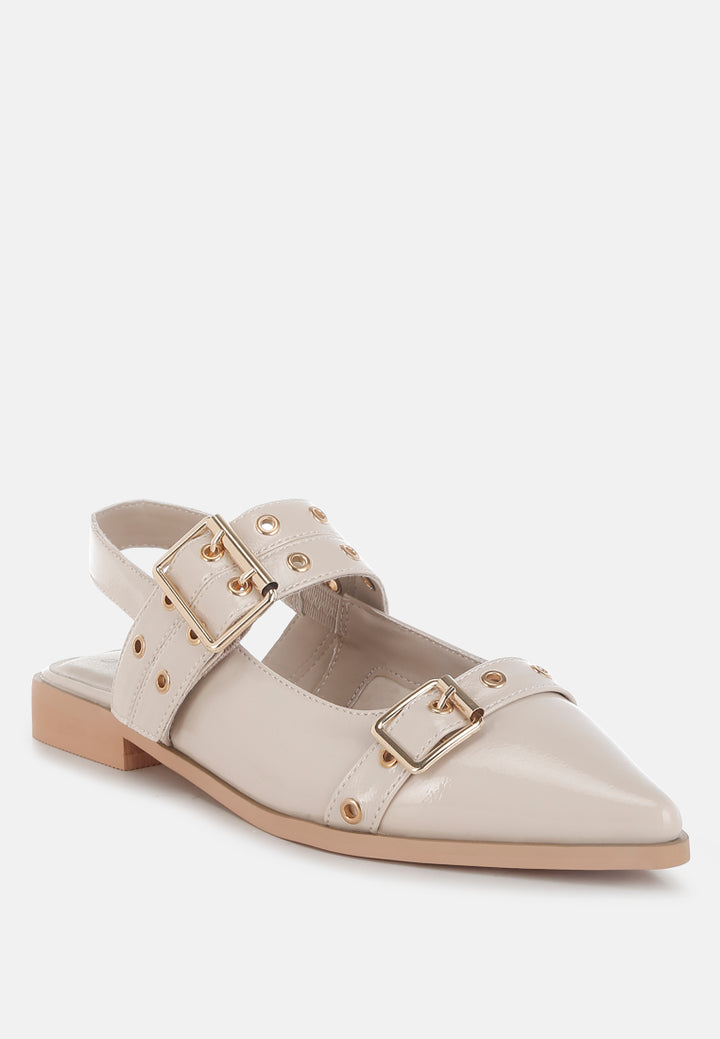 betula eyelets & buckle detail flats#color_beige