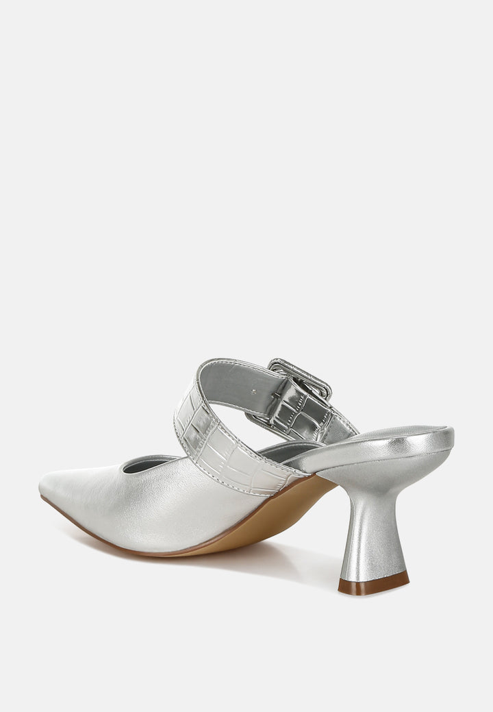 bismi large buckle kitten heel mules#color_silver