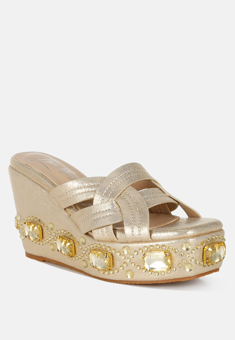 blistronic chunky diamante & rhinestone cut-out sandals#color_gold