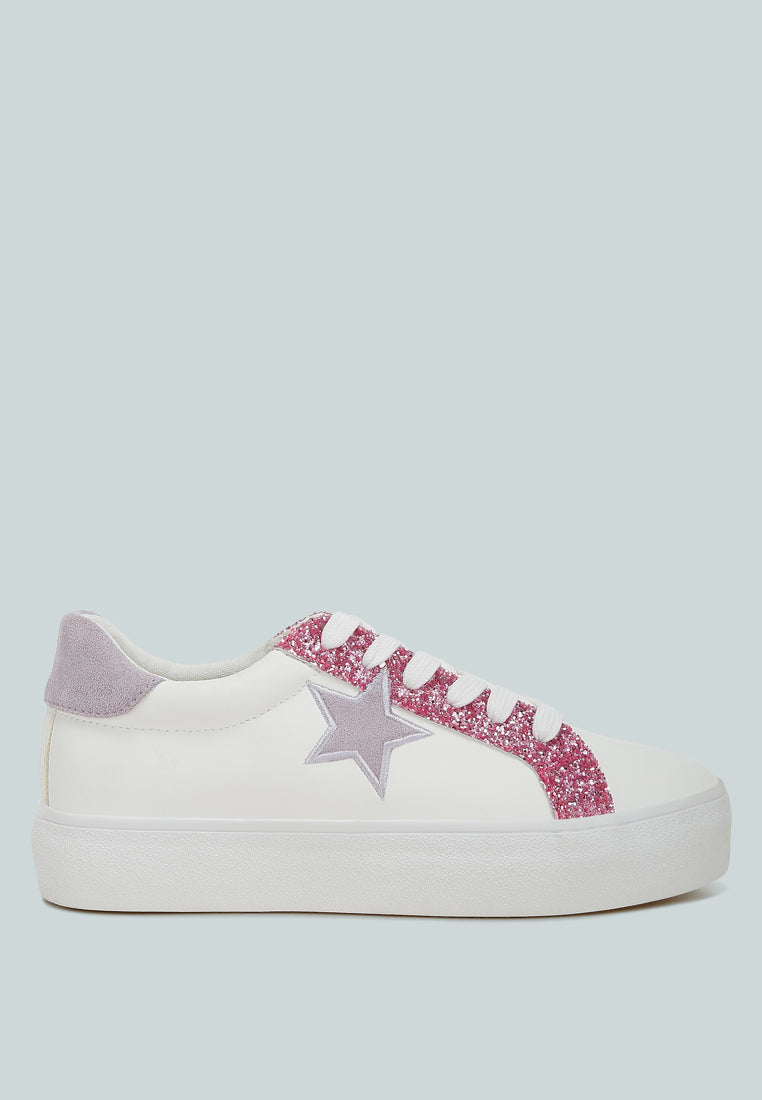 bomber metallic star glitter sneakers#color_white-pink