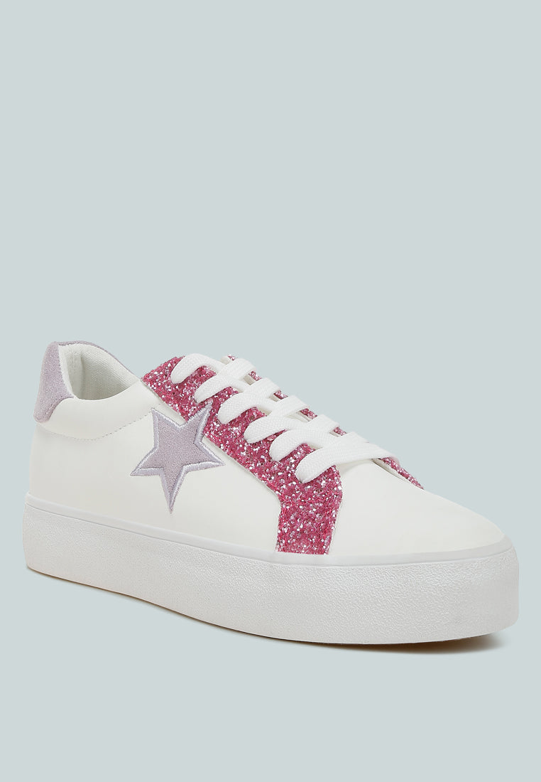 bomber metallic star glitter sneakers#color_white-pink