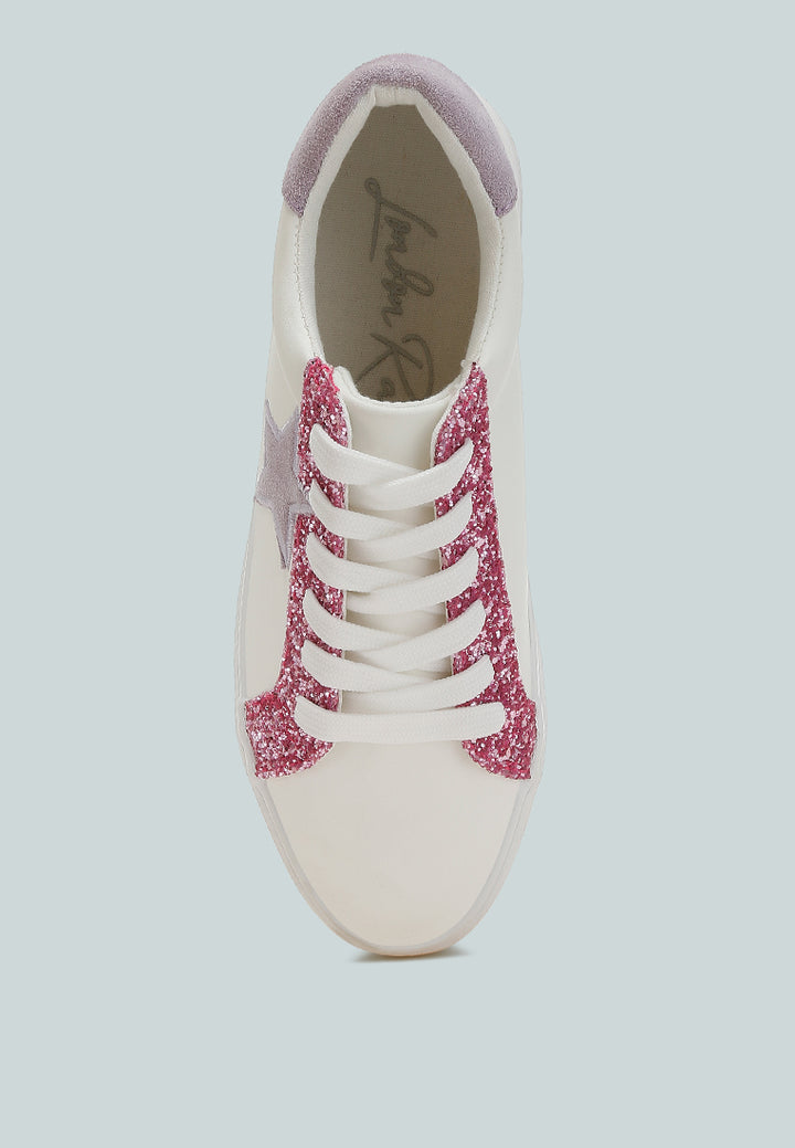 bomber metallic star glitter sneakers#color_white-pink