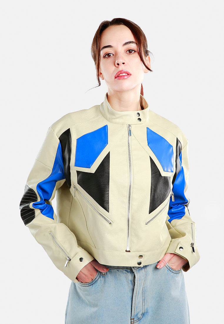 color block biker jacket#color_blue