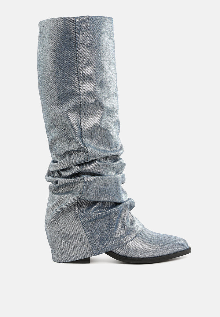 capella fold-over slouchy denim boot#color_blue