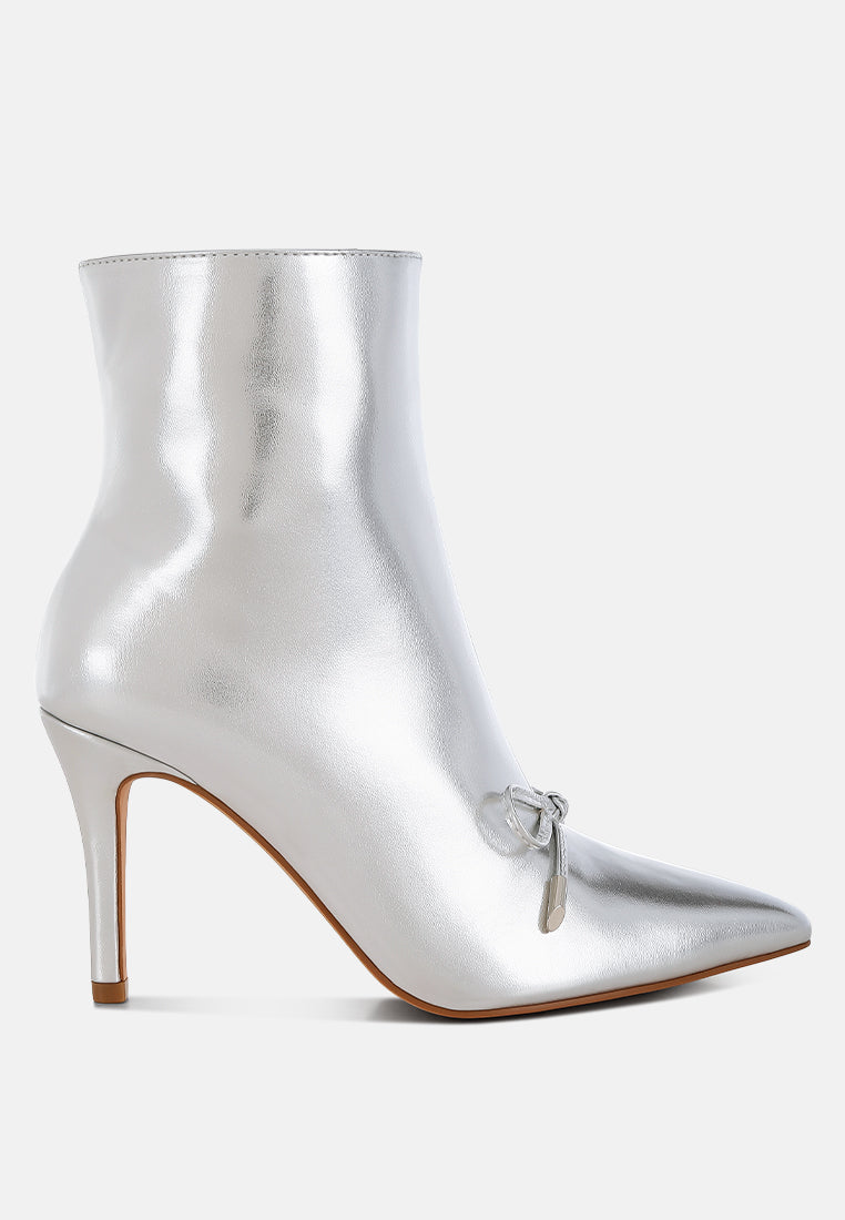 capper bow detail metallic high ankle boots#color_silver