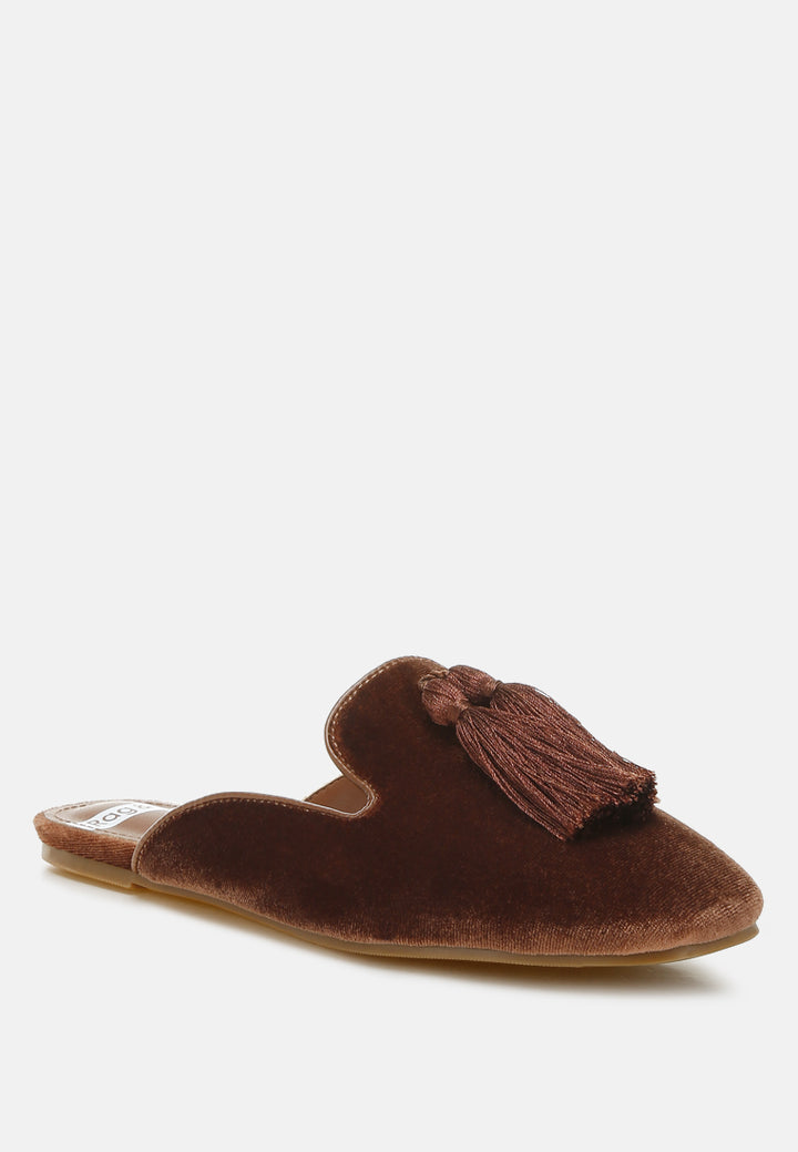 cardinal tassel detail velvet mules#color_brown