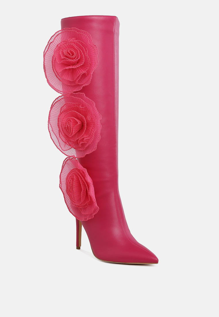 chinkara sheer big rose detail long boots#color_fuchsia