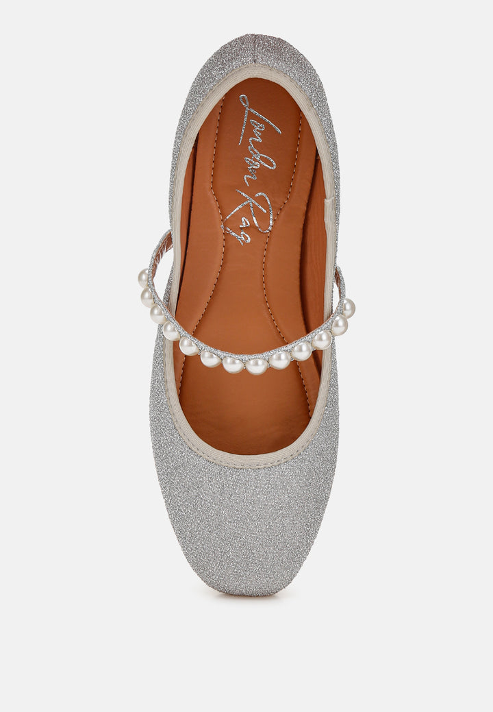 corphee pearl strapped glitter ballerinas#color_silver