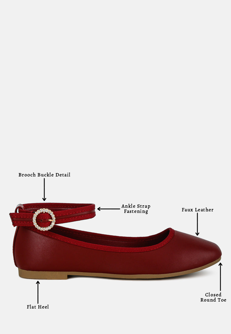 danseur ankle strap detail ballet flats#color_burgundy