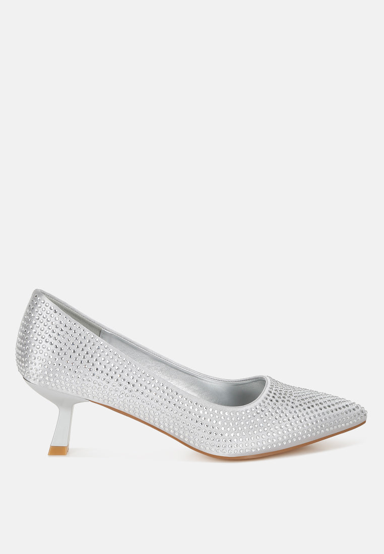 dinah rhinestones embellished kitten heel pumps#color_silver