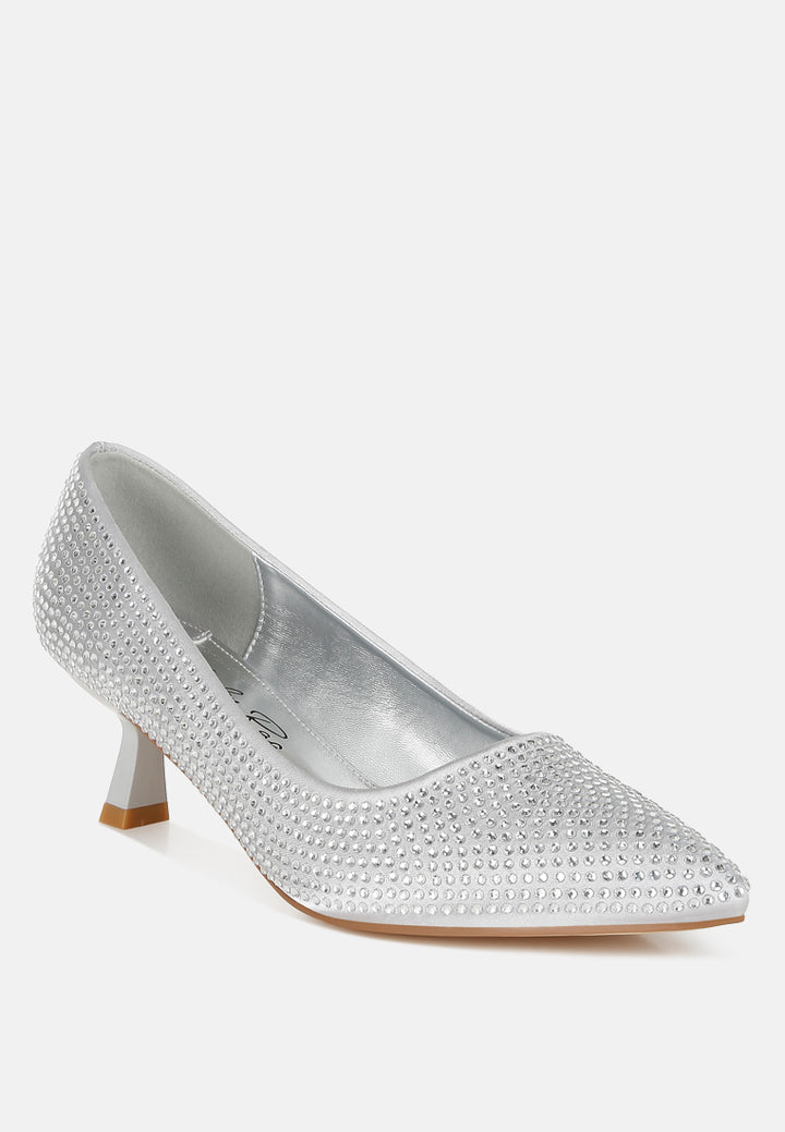 dinah rhinestones embellished kitten heel pumps#color_silver