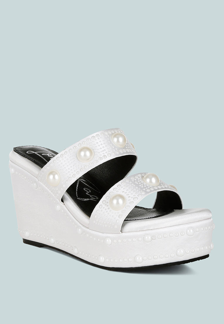 django pearl embellished wedge sandals#color_white