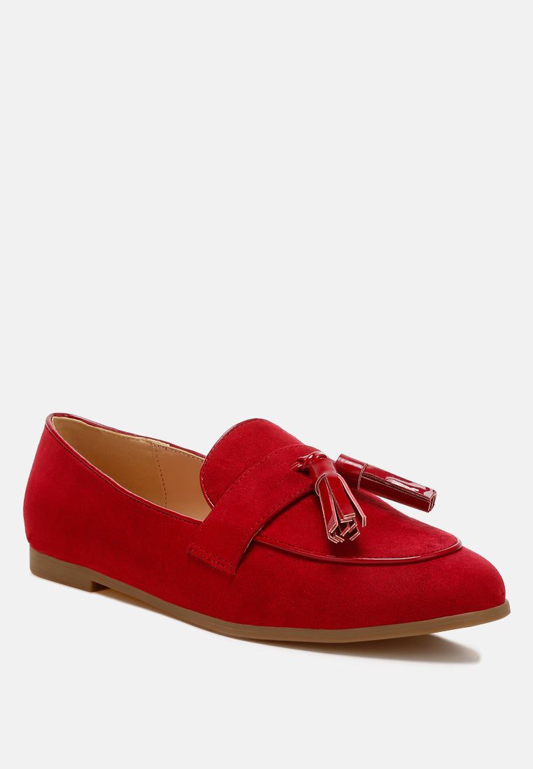 folklore micro suede tassel loafers#color_red