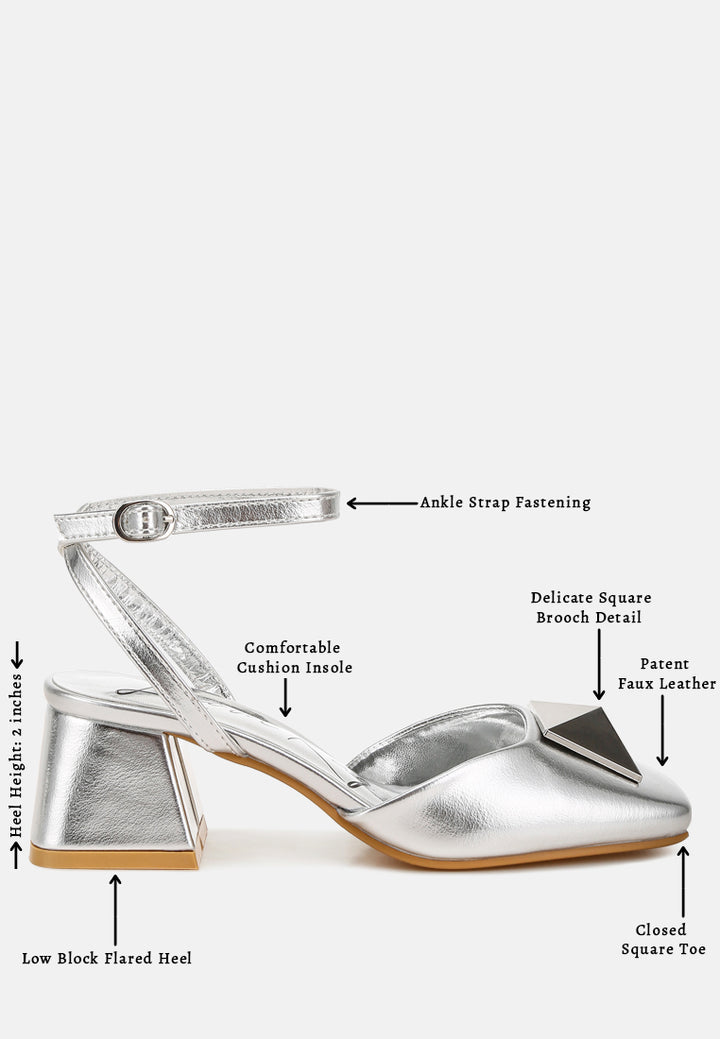 griselda brooch detail ankle strap sandals#color_silver