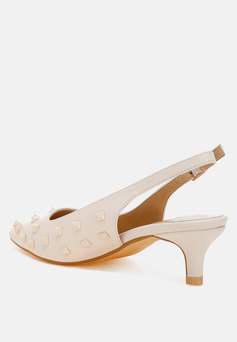 hegron stud embellished kitten heels#color_beige