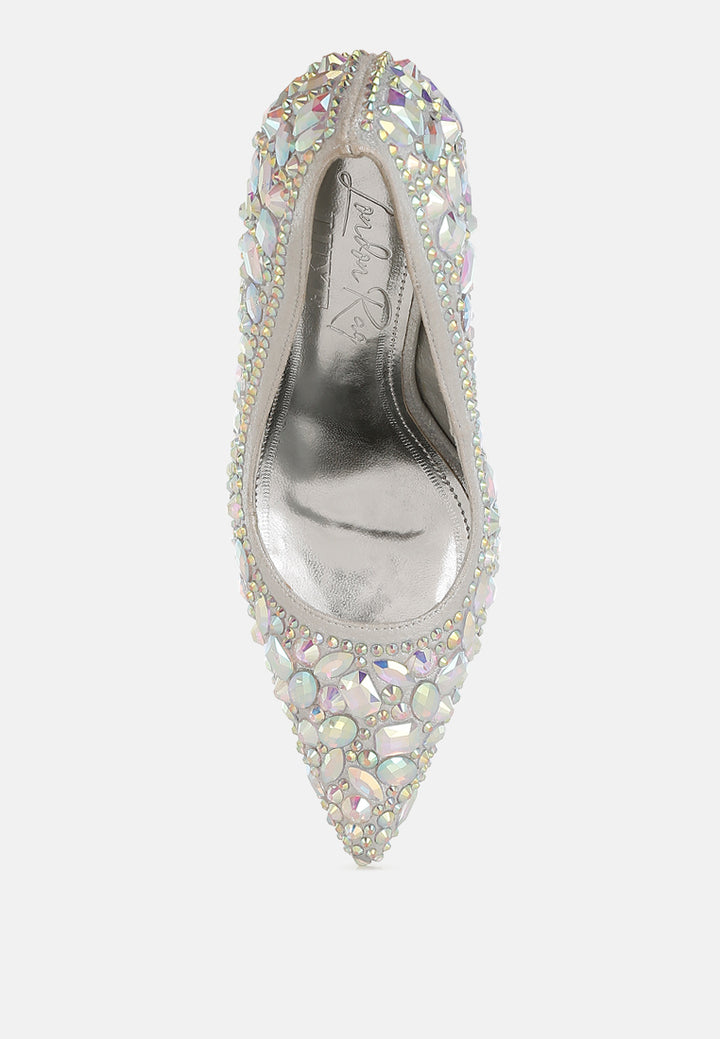 iceout diamante & rhinestone embellishments pumps#color_silver