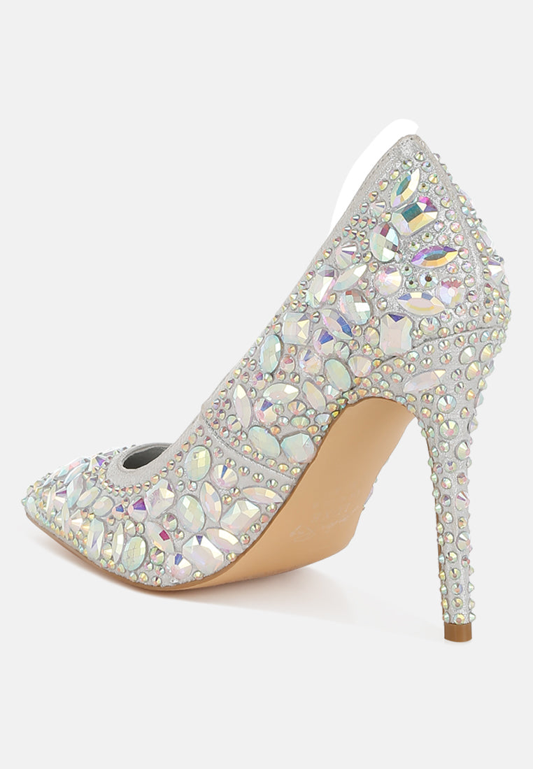 iceout diamante & rhinestone embellishments pumps#color_silver