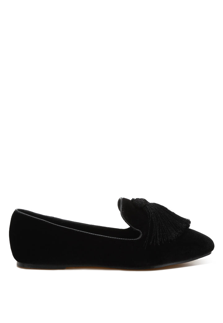 tromso iconic tassel detail velvet loafers#color_black