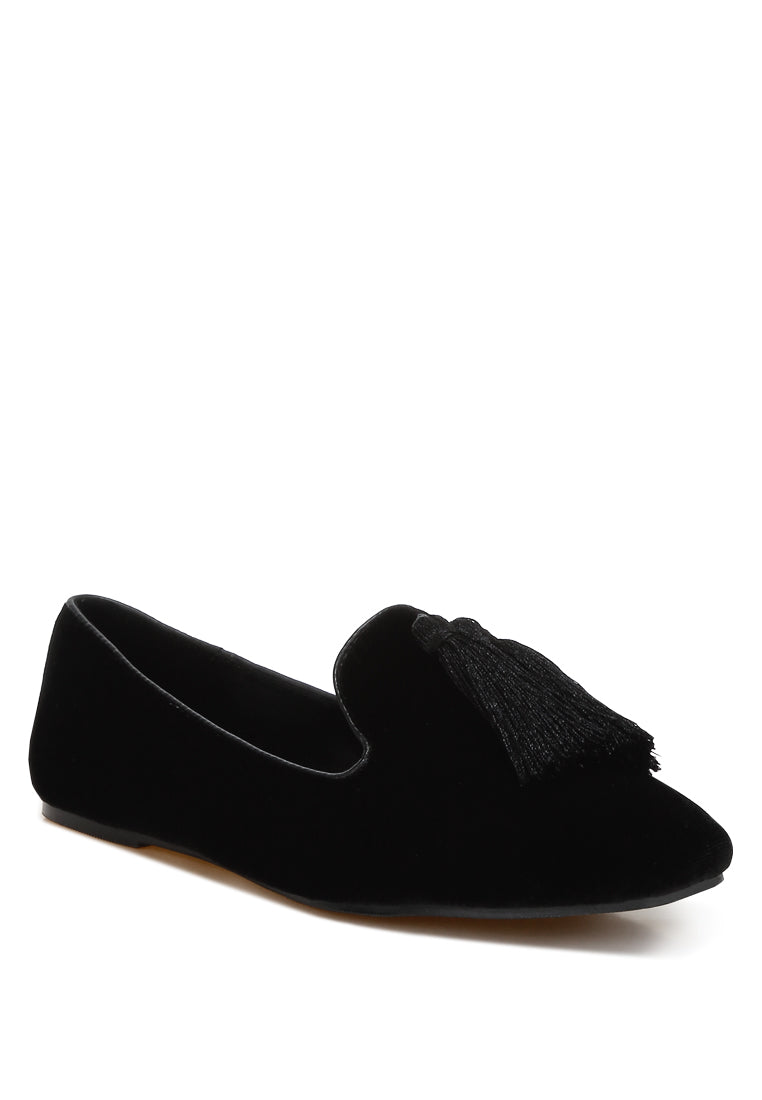 tromso iconic tassel detail velvet loafers#color_black