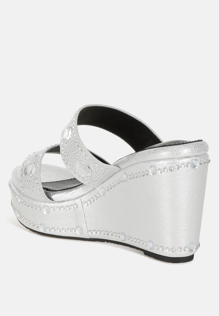 iki diki rhinestone & diamante wedge sandals#color_silver