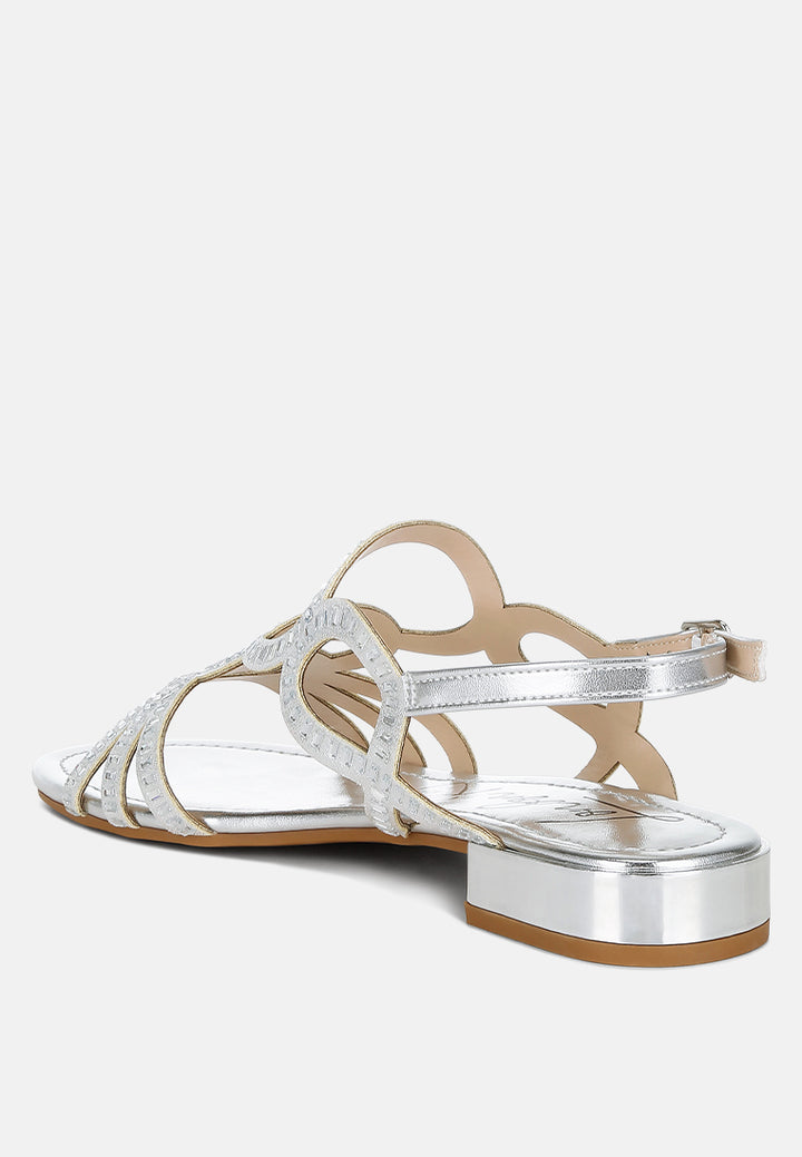 jisters cut out detail rhinestone flat sandals#color_silver