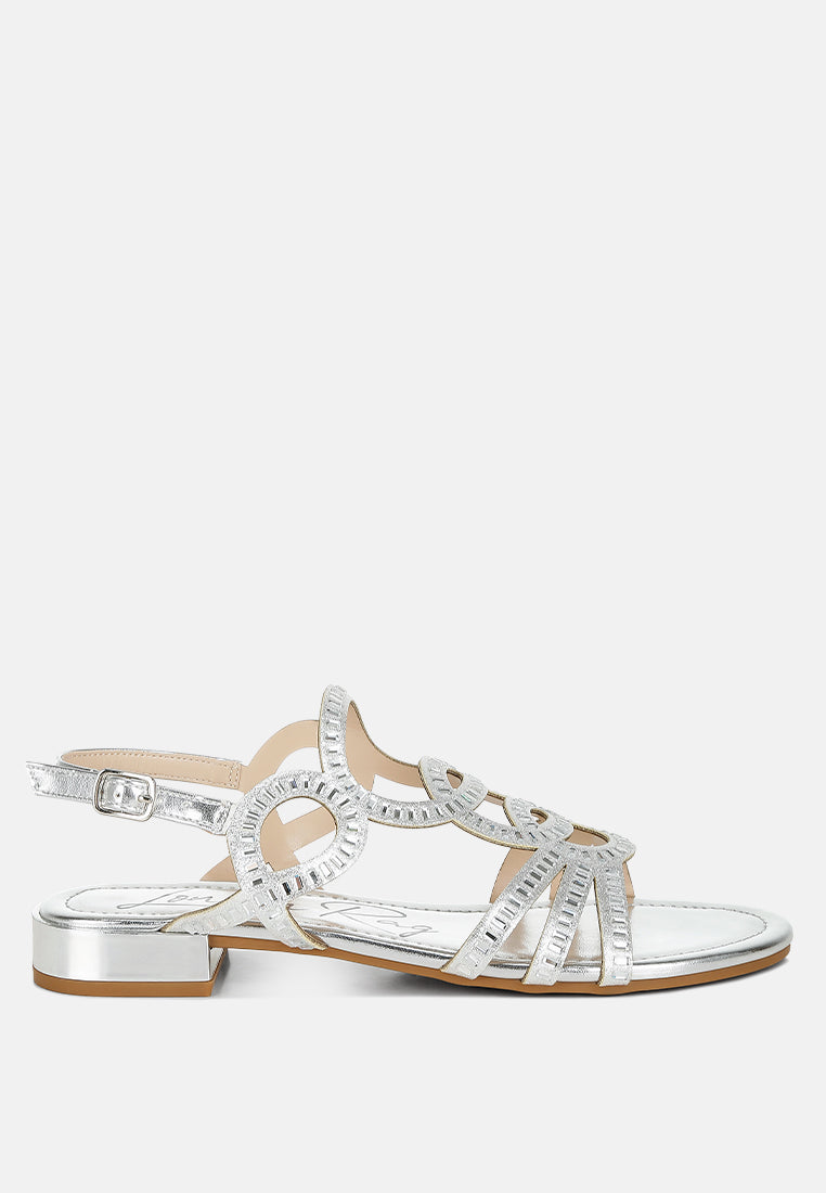 jisters cut out detail rhinestone flat sandals#color_silver