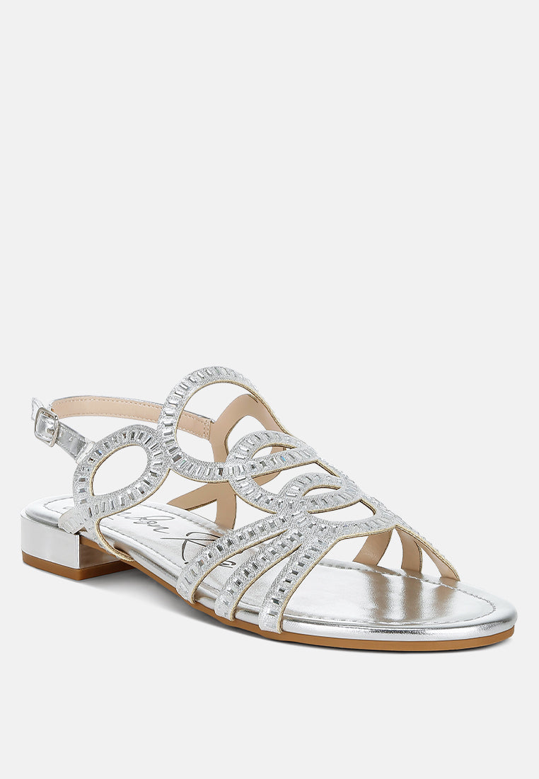 jisters cut out detail rhinestone flat sandals#color_silver