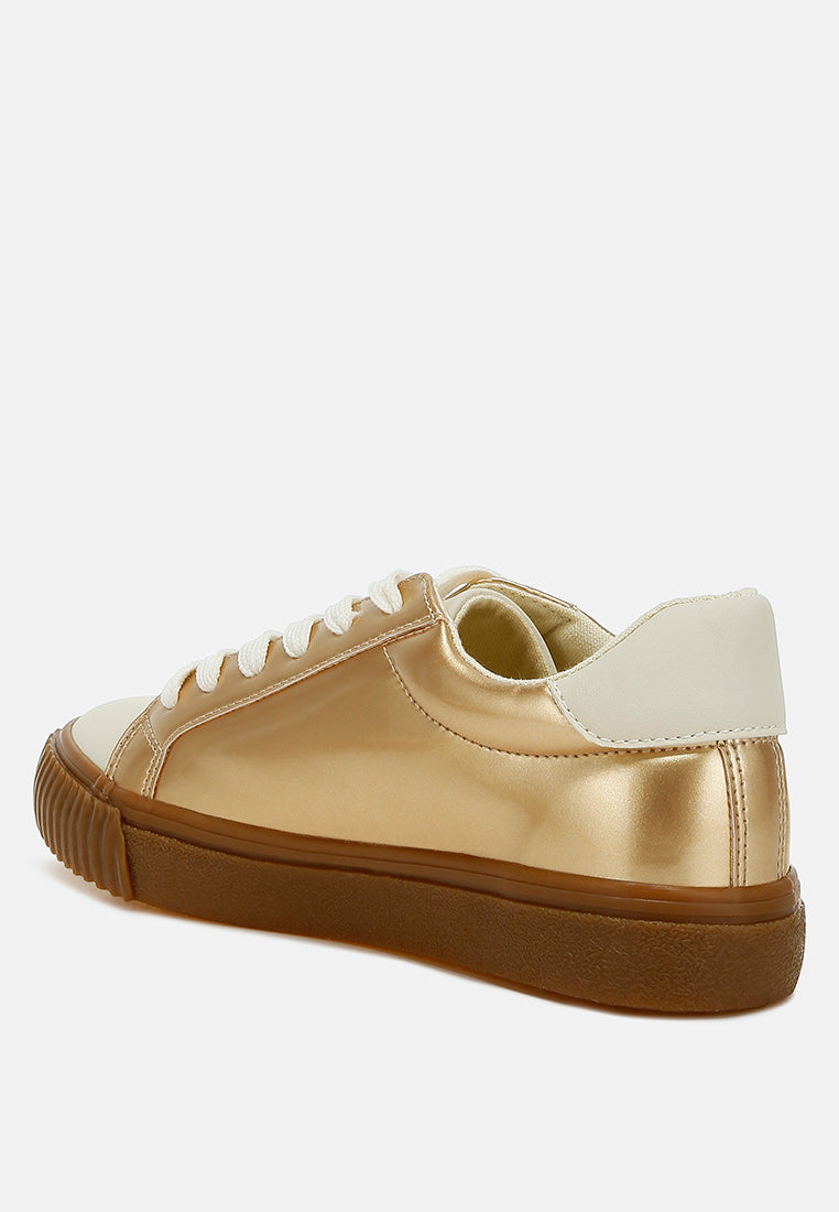 metallic faux leather star sneakers by ruw#color_gold