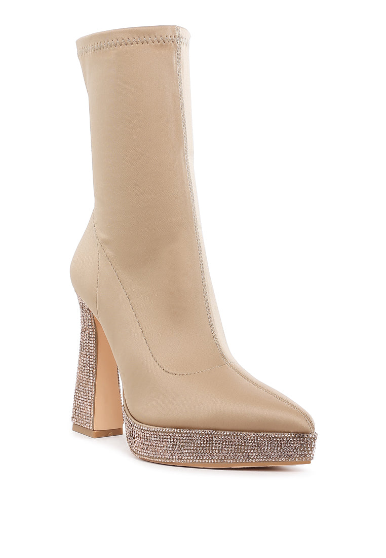 kasuti lycra rhinestone detail ankle boots#color_beige