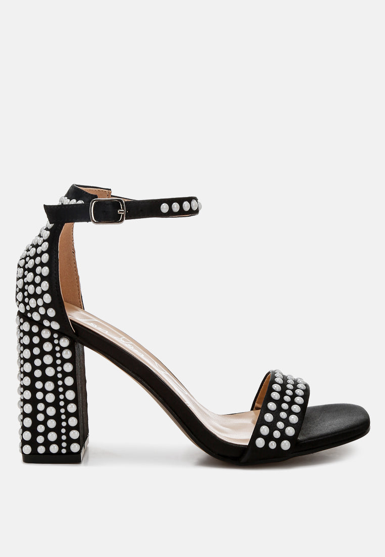 pearls embellished satin sandals by ruw#color_black