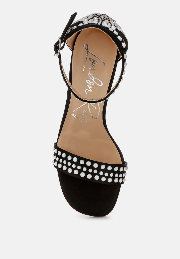 pearls embellished satin sandals by ruw#color_black