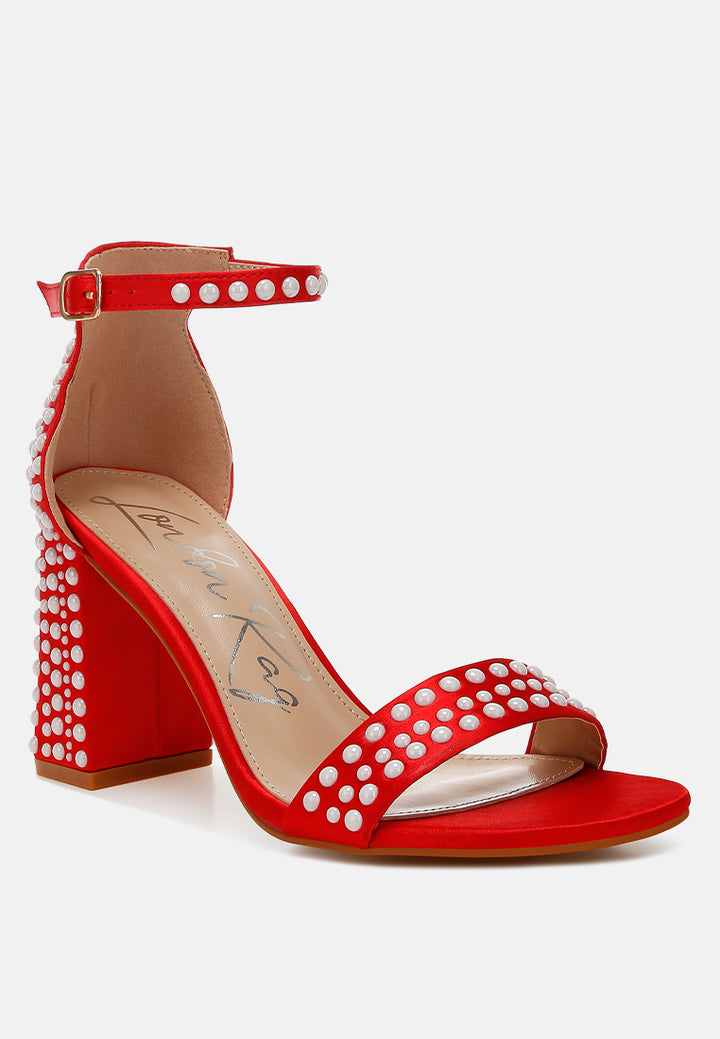 pearls embellished satin sandals by ruw#color_red